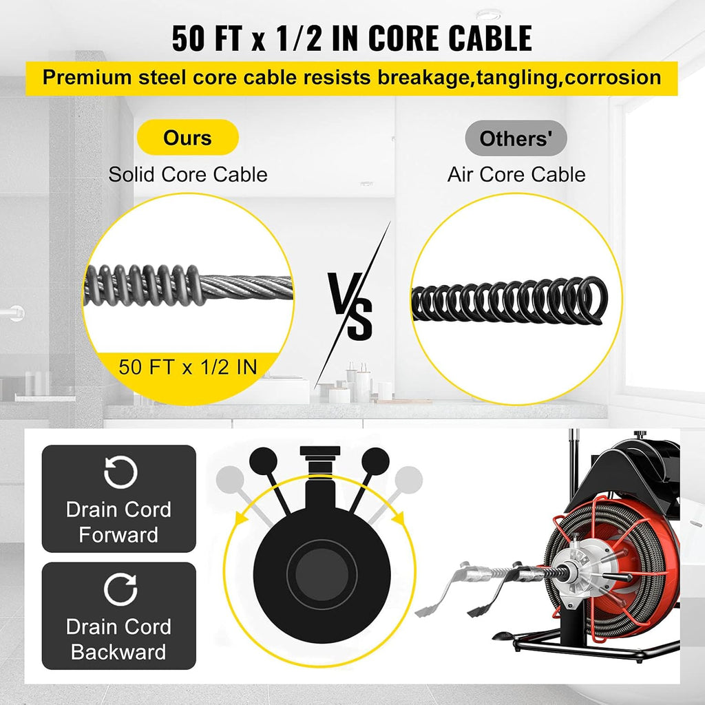 50 Ft x 1/2 Inch Portable Electric Drain Auger Cleaner S903834