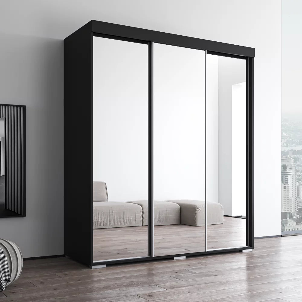 Black 3 Door High Gloss Wardrobe Armoire L24273