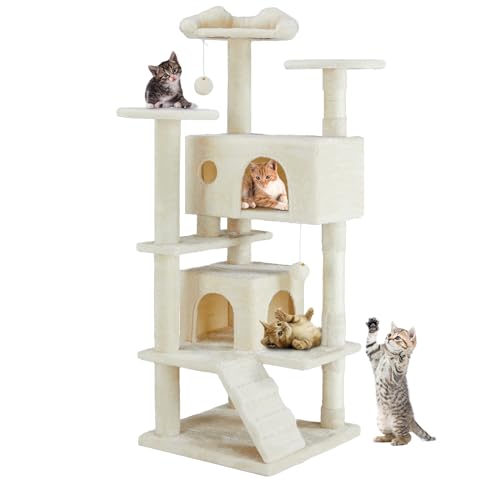 Dark Grey Multi-Level Cat Tree with 2 Condos and Scratching Posts F625885