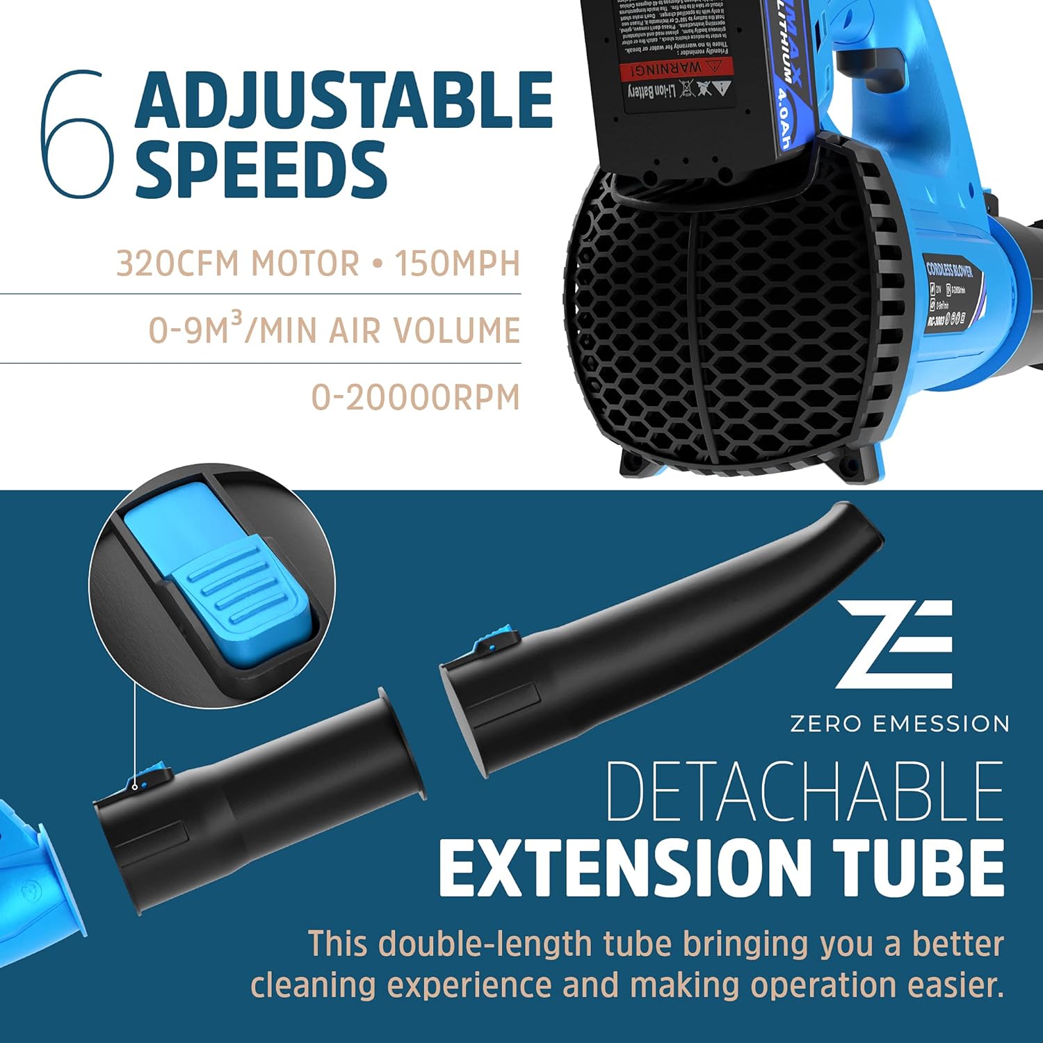 320 CFM 150 MPH Cordless Leaf Blower with 21V 4.0Ah Battery & Charger Y5360