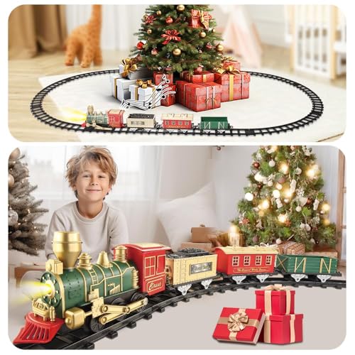 Electric Christmas Train Set with Lights and Sounds, 3 Cars & 10 Train Tracks J400386