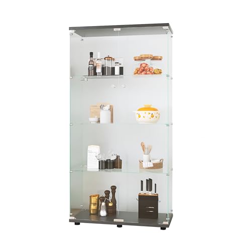White Glass Display Cabinet with 4 Shelves and Lock, 16.7" W x 14.3" D x 64.7" H X5693