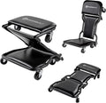 42-Inch Triplex Folding Creeper Rolling Seat Brake Stool Adjustable Roller Garage Chair Black R48980