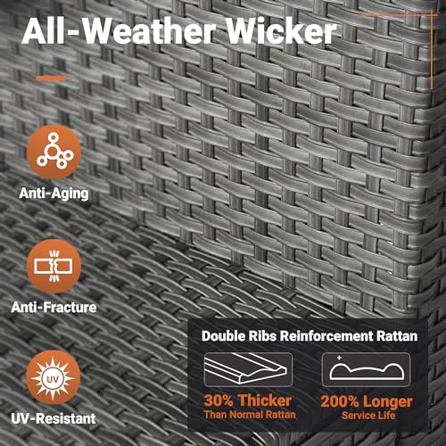 9 Piece Outdoor Wicker Patio Furniture Set with 50" Fire Table, PE Rattan Conversation Set with Swivel Chair K86976