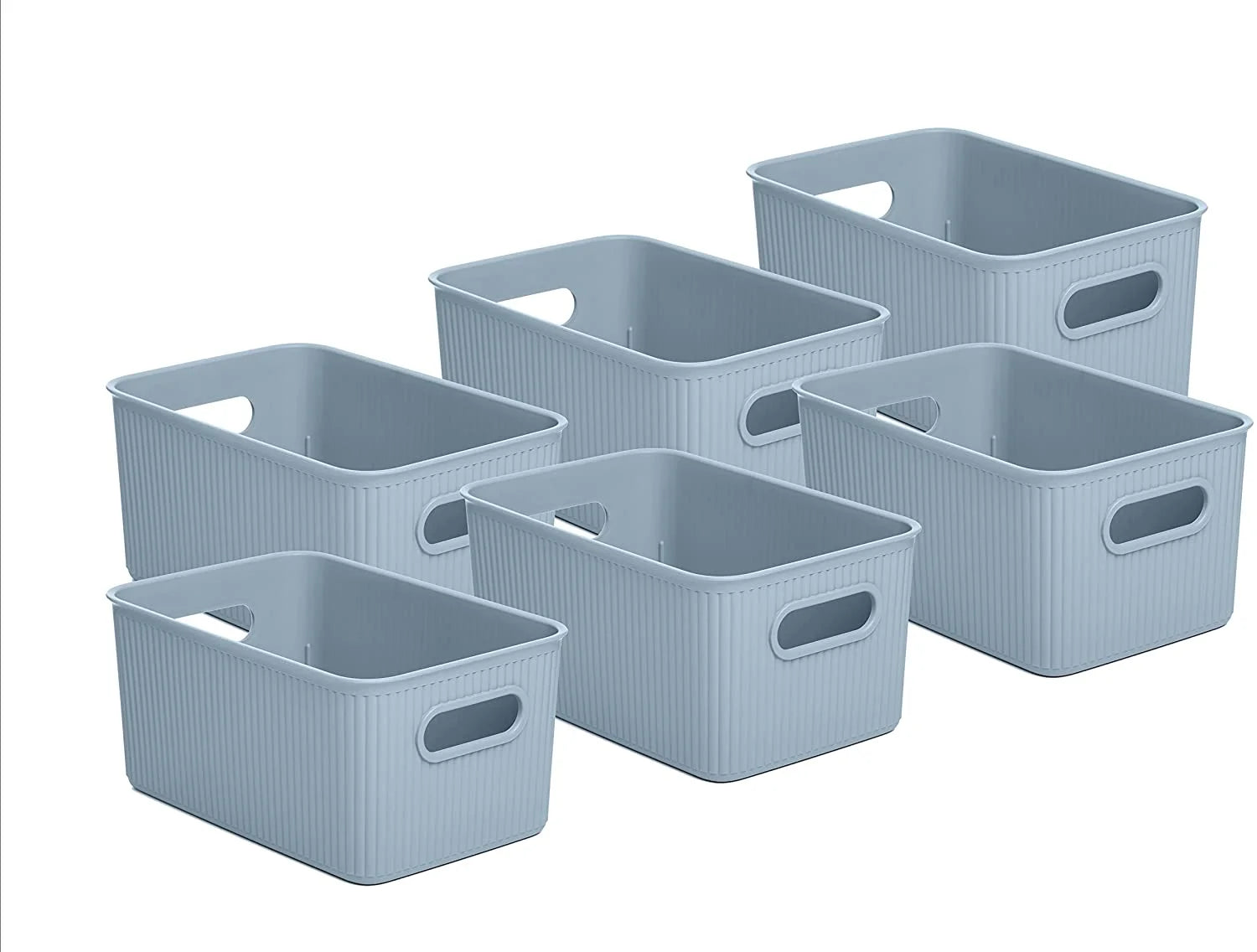 Blue 6 Pack Ribbed Plastic Storage Basket Organizer C54734
