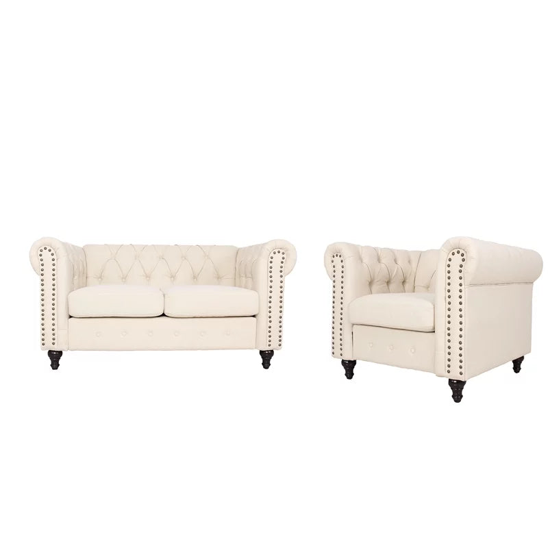 2 Piece Microfiber Loveseat Set in Cream B57314
