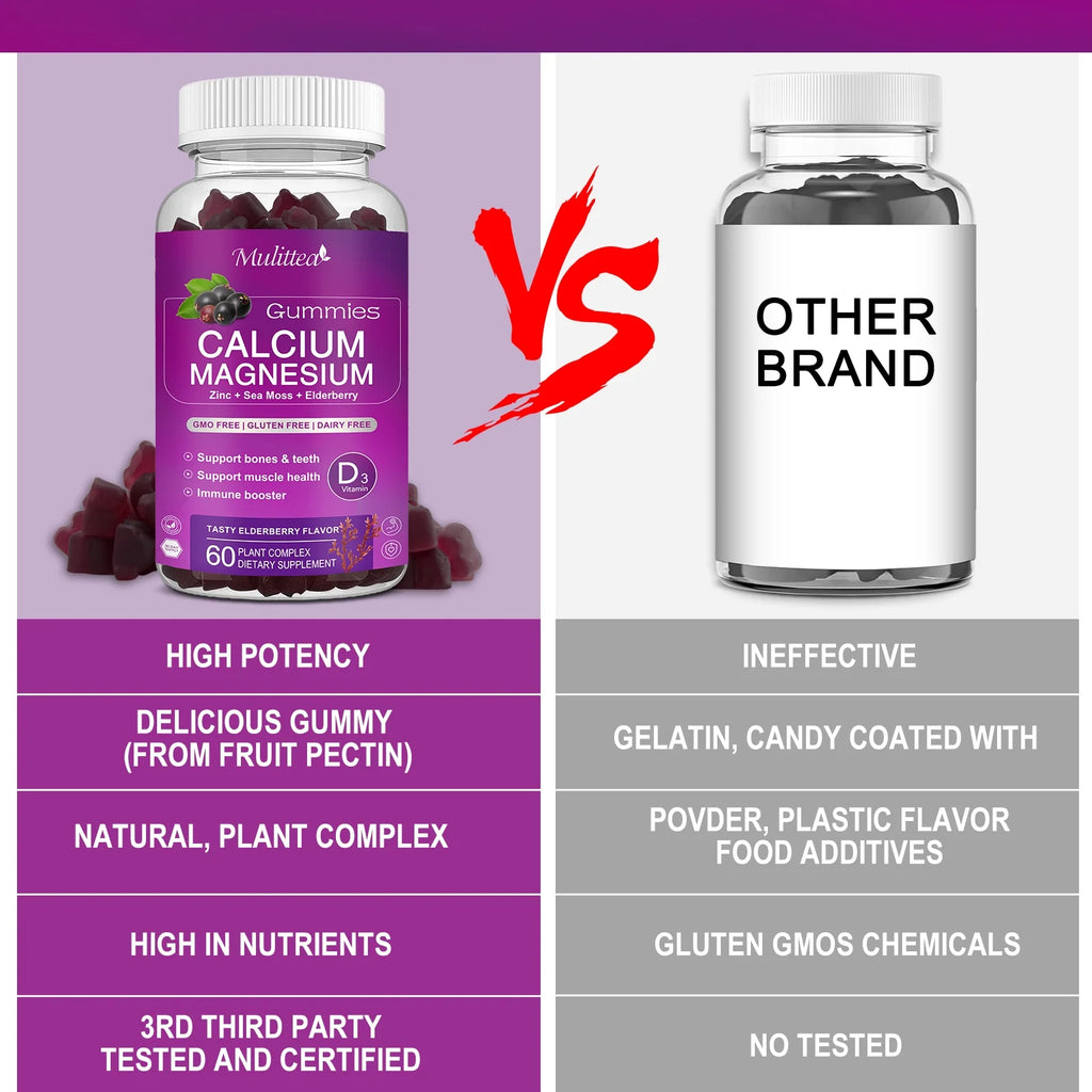 Calcium Magnesium Zinc Gummies with Magnesium Glycinate 200mg, Potassium, D3 & Sea Moss (2 Pack) K146967
