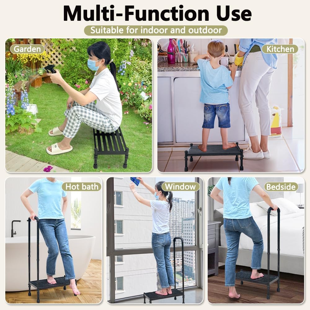 Metal Stepping Stool with Handle Handrail Adjustable 300lb V210