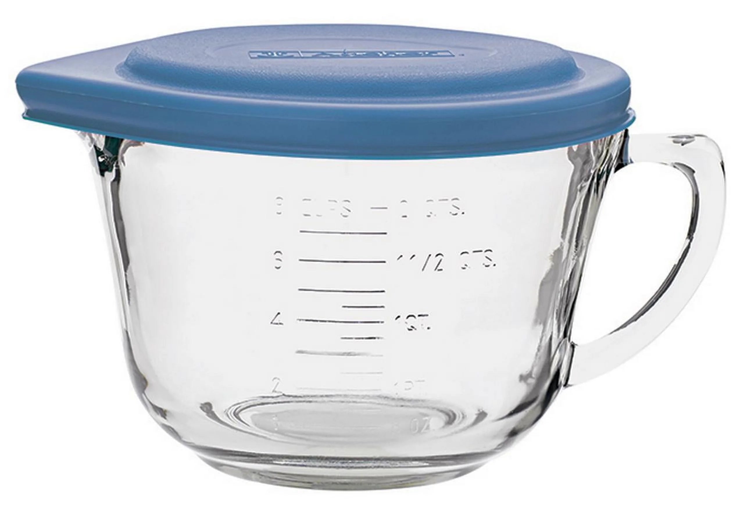Glass Batter Bowl with Blue Lid, 2 Quart L49312