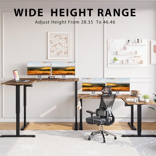 Rustic Brown L-Shaped Electric Standing Desk 63 x 48 Inches M653732