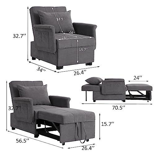 Black PU Leather Convertible Chair Sleeper Bed with Lumbar Pillow P67676