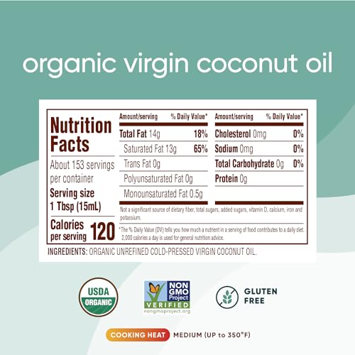Organic Coconut Oil 15 fl oz, Cold-Pressed, Unrefined Extra Virgin W358