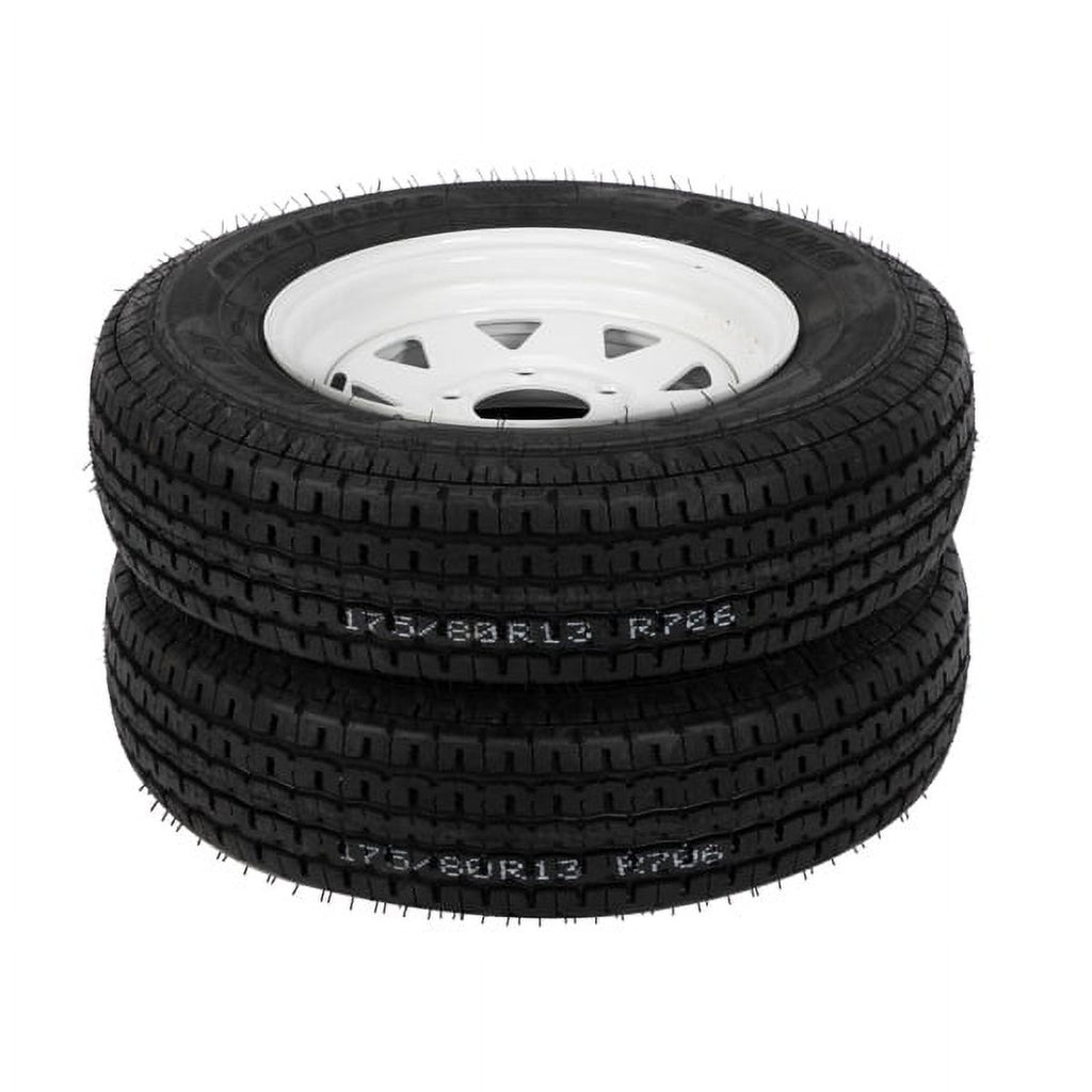 2-Pk Trailer Tire & Rim ST175/80R13 13" Load C 5 Lug White Spoke E17308