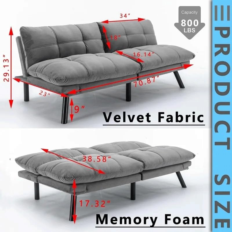 Convertible Sleeper Sofa Bed with Adjustable Backrests and Folding Armrest P146