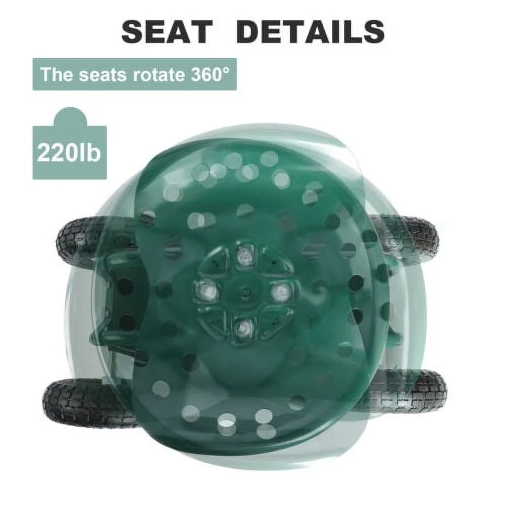 Green Metal Rolling Garden Seat Cart with 4 Wheels N522