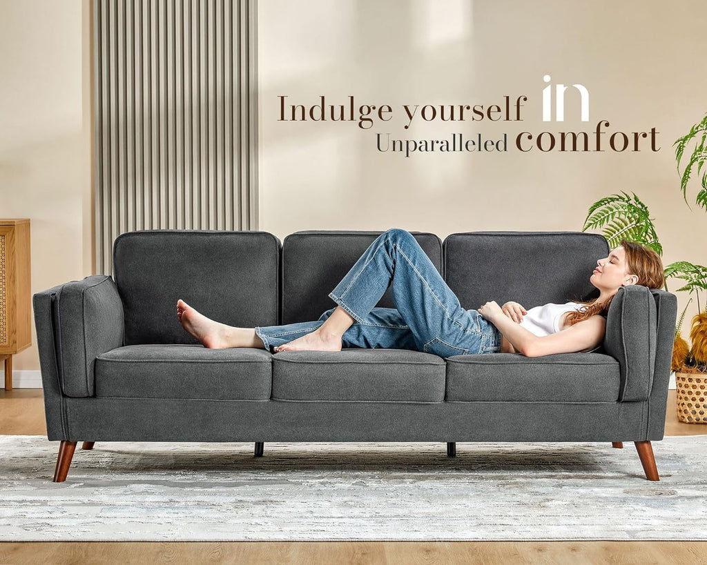 87 inch Dark Grey Deep Seat Sofa with Embedded Arm Pillow N3233