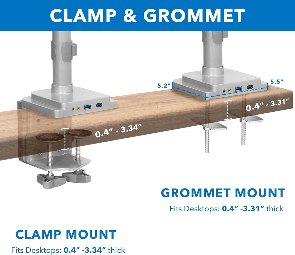 Triple Monitor Desk Mount with USB and Audio Ports, Height Adjustable for 24 27 30 32 Inch VESA Screens K9755