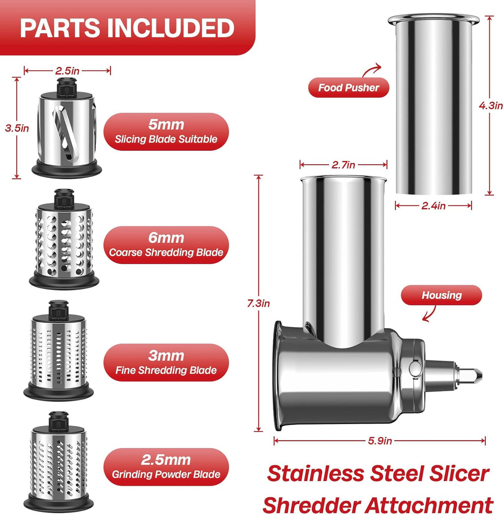 Stainless Steel Cheese Grater Attachment for KitchenAid Stand Mixer with 4 Blades Z7131