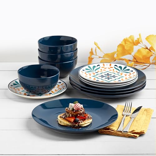 12-Piece Ceramic Dinnerware Set, Service for 4, Blue A87511