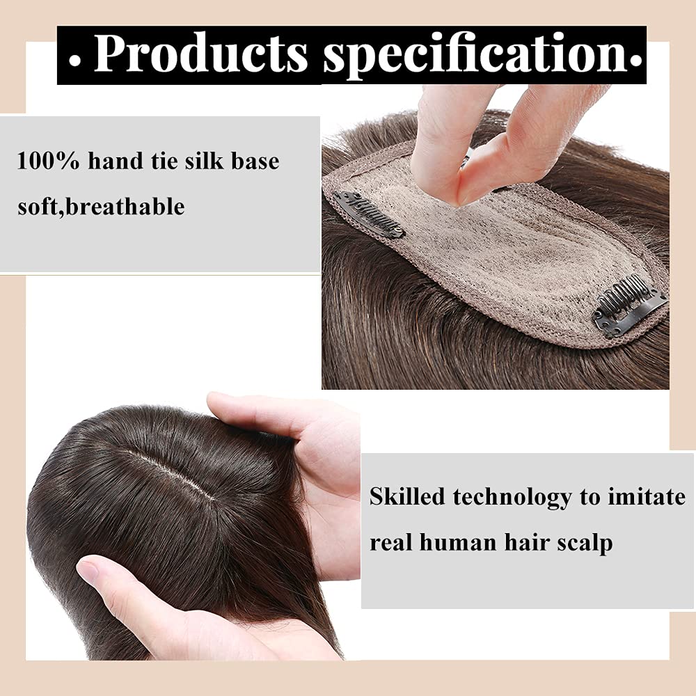 Dark Brown Remy Human Hair Topper Silk Base 27g Short Straight 6inch X7680