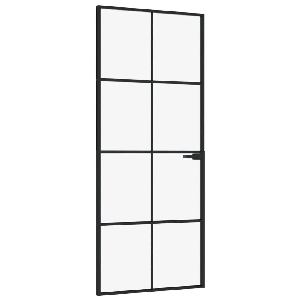 Black 32.7"x79.3" Tempered Glass Aluminum Slim Interior Door Y44668