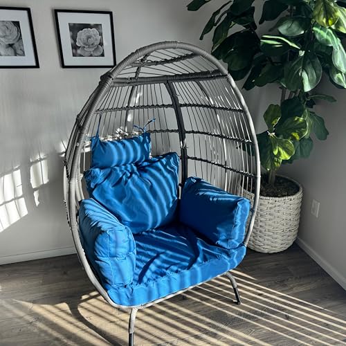 Beige Rattan Egg Chair with Ottoman Steel Frame M8015