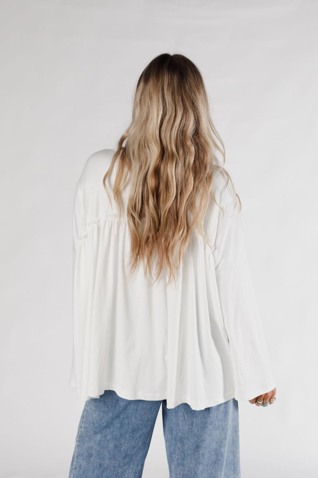 The Nest Solid Serenity Long Sleeve Babydoll Top - Ivory