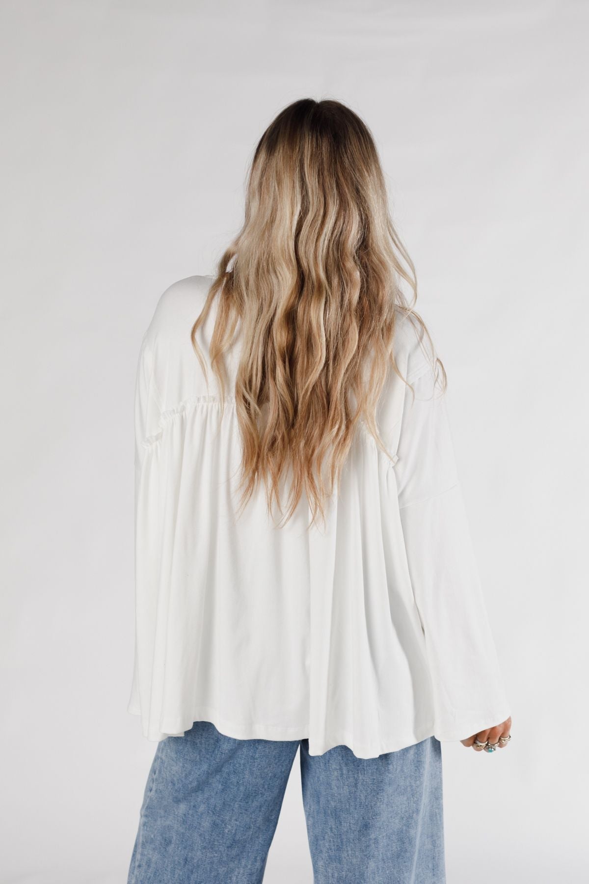 The Nest Solid Serenity Long Sleeve Babydoll Top - Ivory