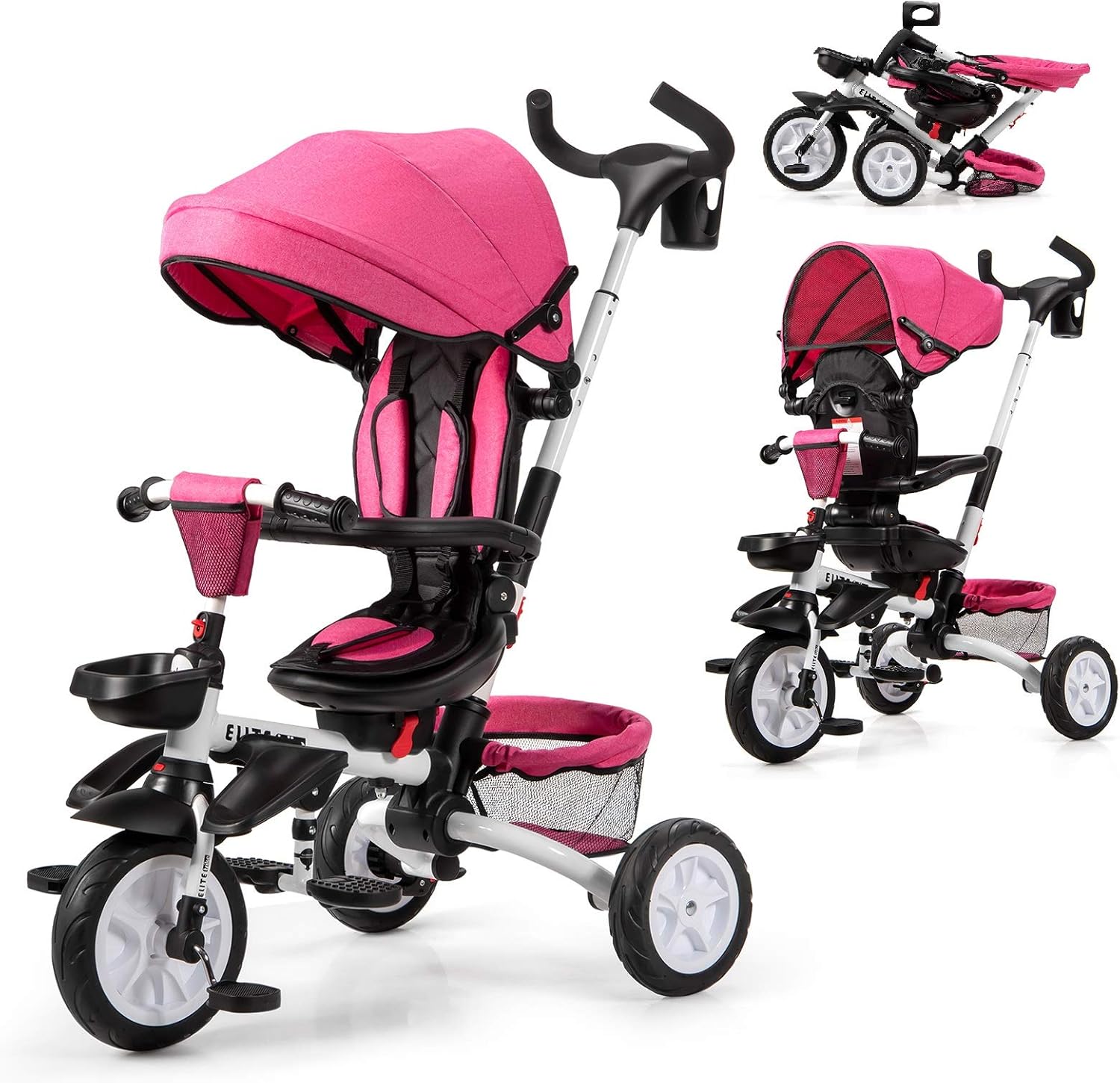 Gray 7-in-1 Folding Baby Tricycle with Rotatable Seat J431