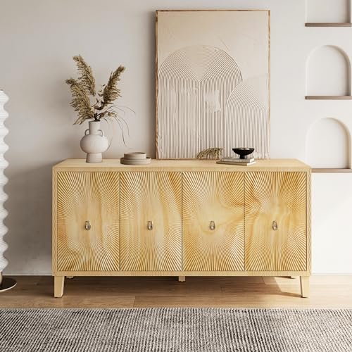 Natural Wood Double Door Sideboard Buffet Cabinet 60 Inch D231629