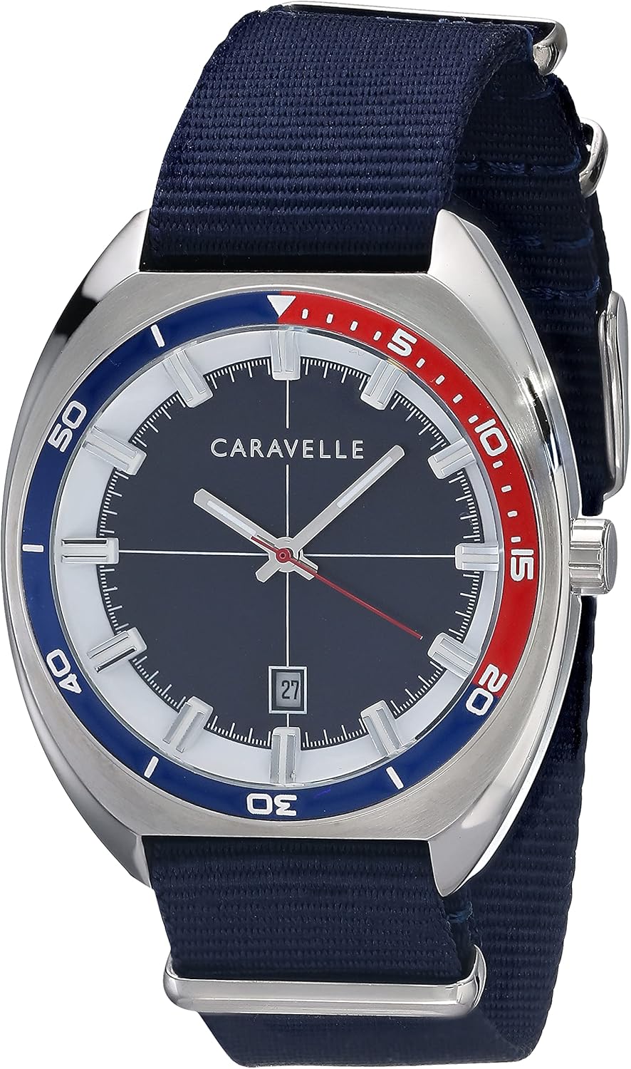 Retro Quartz Mens Watch, Stainless Steel with Blue Nylon Strap, Silver-Tone A896
