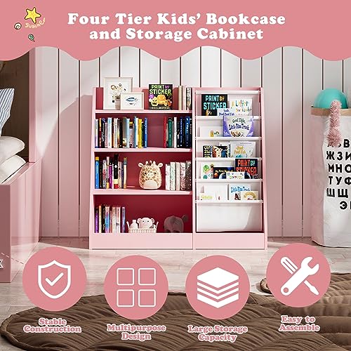 White Wood Kids Bookshelf with 3 Cube Bins Fabric Drawers B638