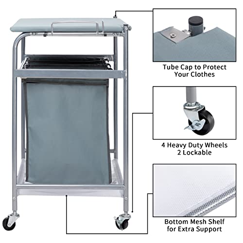 Blue Grey Rolling Laundry Sorter with Ironing Board and 3-Bag E185652