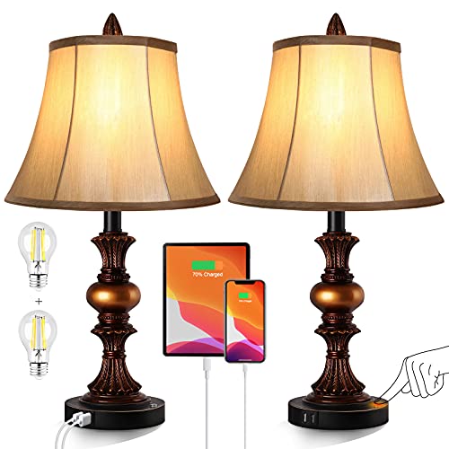 Bronze Table Lamp Set of 2 with Faux Silk Shade O238