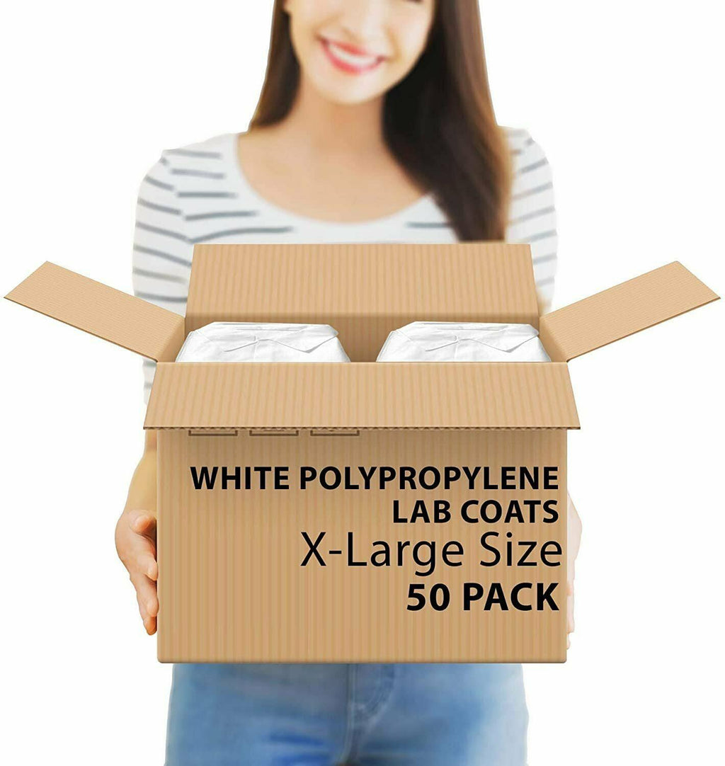 50 Pack White Disposable Polypropylene Lab Coats X-Large V188191