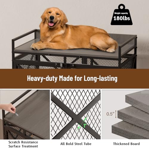 Grey 48 Inch Wooden Dog Crate Q4146