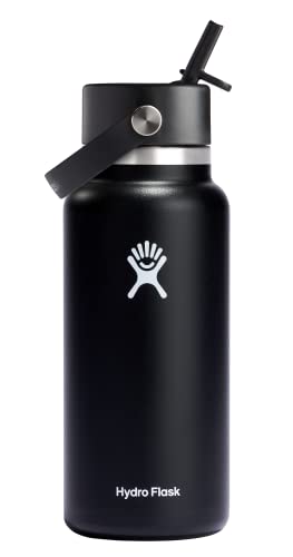 Wide Mouth vacuum insulated stainless steel water bottle with leakproof closeable straw lid D86597