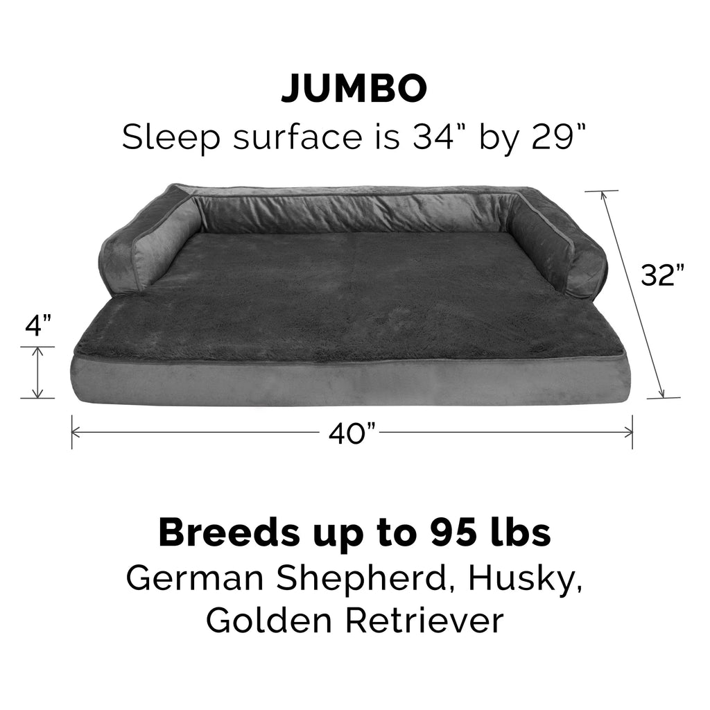 Dark Gray Jumbo Plush Velvet Orthopedic Sofa-Style Pet Bed Y417448