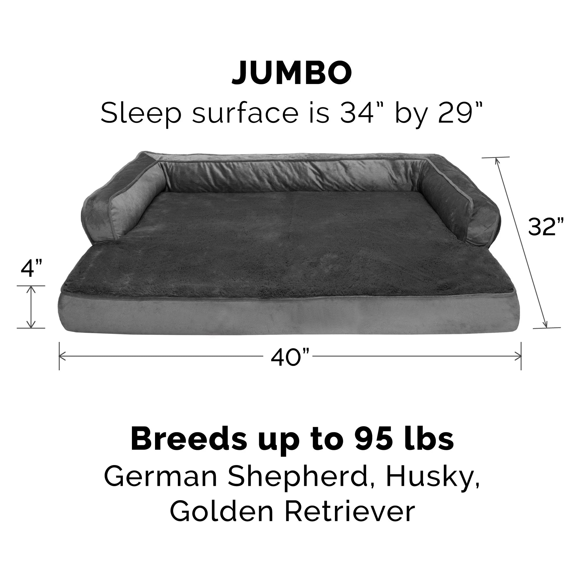 Dark Gray Jumbo Plush Velvet Orthopedic Sofa-Style Pet Bed Y417448