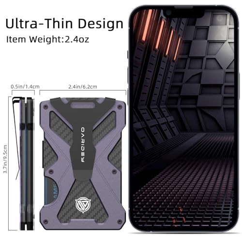 Slim Aluminum Metal Money Clip Wallet with Clear ID Card Holder, Carbon Fiber Wallet, RFID Blocking, Ultra-Thin Tactical Wallet - Dark Grey V8223