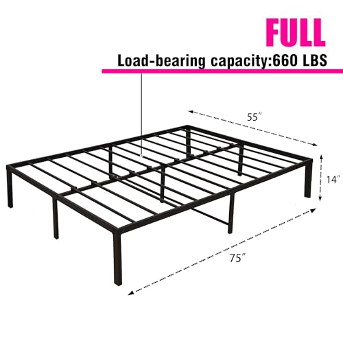 14 Inch Queen Size Heavy Duty Steel Slat Metal Platform Bed Frame Black U32741