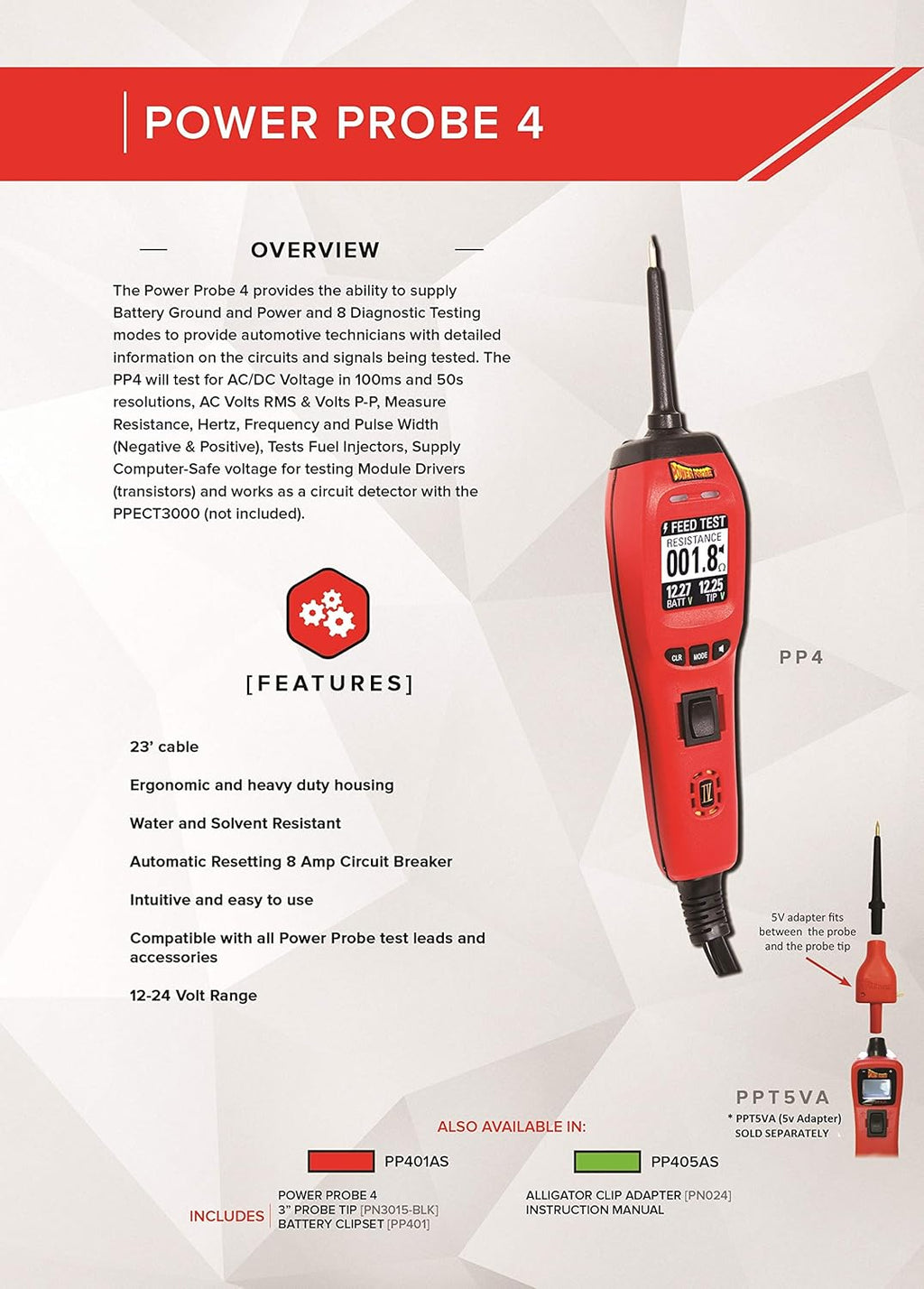 Red Power Probe IV with Case & Acc Car Diagnostic Test Tool Digital Volt Meter E5185