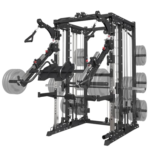 Smith Machine with Smith Bar, Power Cage Squat Rack with Lever Arm, Leg Press, LAT Pull Down System, Cable Crossover Machine V17343