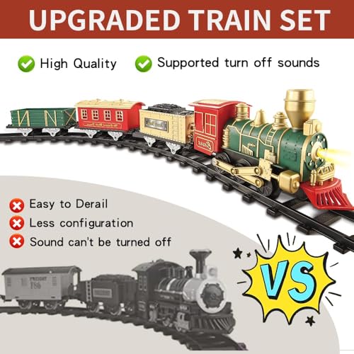 Electric Christmas Train Set with Lights and Sounds, 3 Cars & 10 Train Tracks J400386
