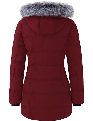 Women's Long Quilted Winter Coat Puffer Jacket with Faux Fur Hood K12879