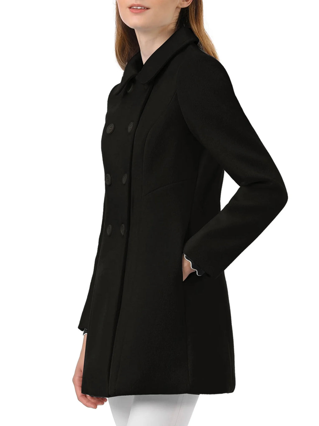 Black Double Breasted Winter Trench Coat F320