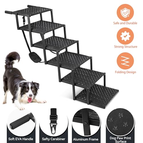 Foldable Dog Stairs with Non Slip Surface, 6 Steps V1528