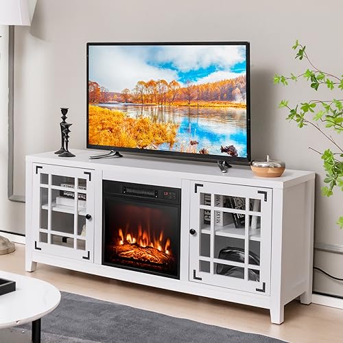 58 Inch TV Console with Electric Fireplace Insert H137