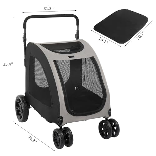 3 Wheels Foldable Pet Stroller with Cup Holder & Storage Basket (Black) T5745