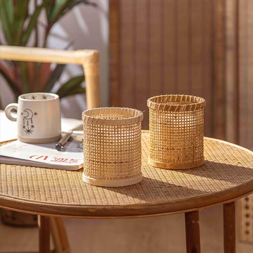 Rattan Woven Hurricane Glass Candle Holders J2241